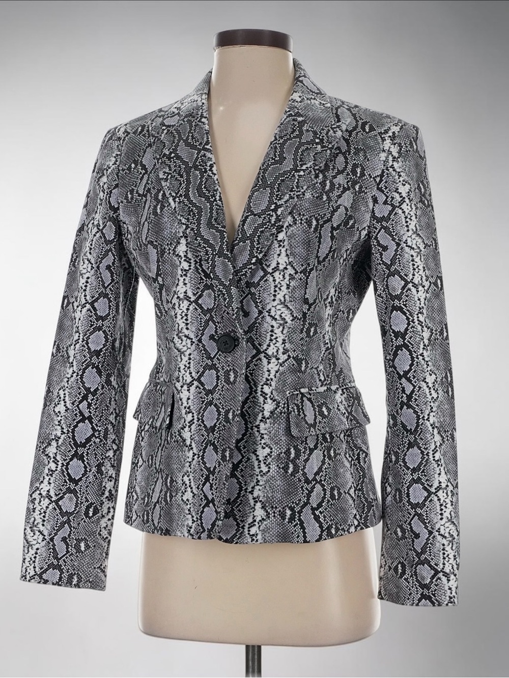 MICHAEL Michael Kors Black, Grey, & White Python Print Blazer. Size 10.